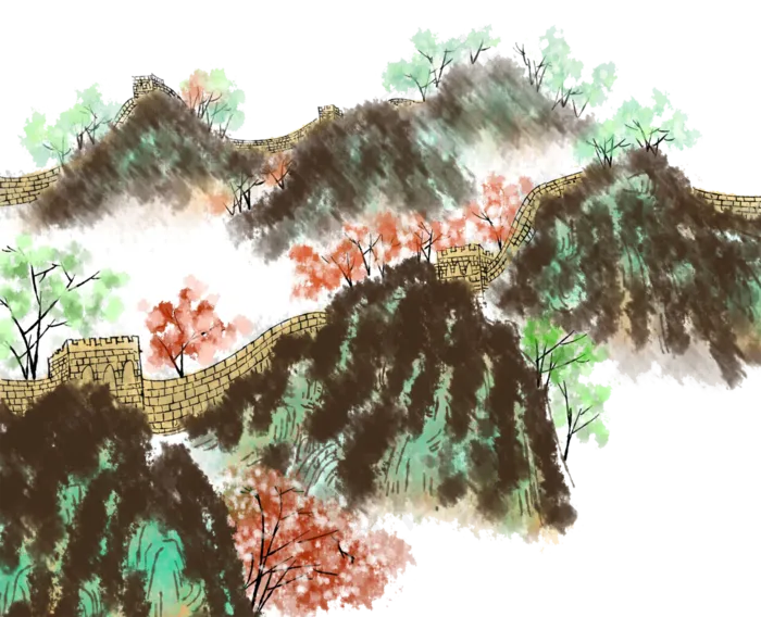 山水国画万里长城春景中国水墨国(3000X2432(DPI:300))psd模版下载
