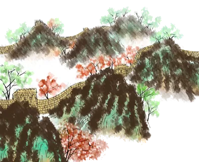 山水国画万里长城春景中国水墨国 山水国画万里长城春景中国水墨国