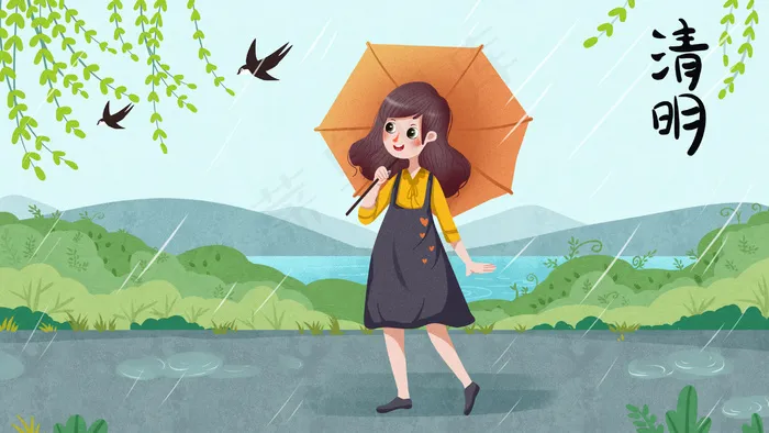清明时节女孩踏春