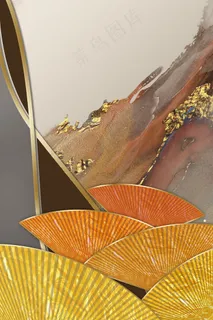 珐琅彩扇子 橙色水彩装饰画