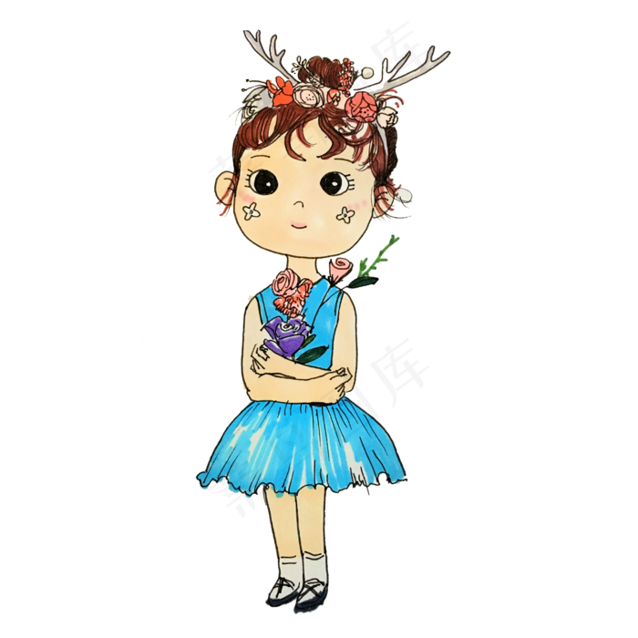 儿童节站姿鹿角女孩PNG免抠