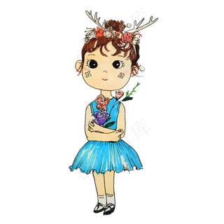 儿童节站姿鹿角女孩PNG免抠