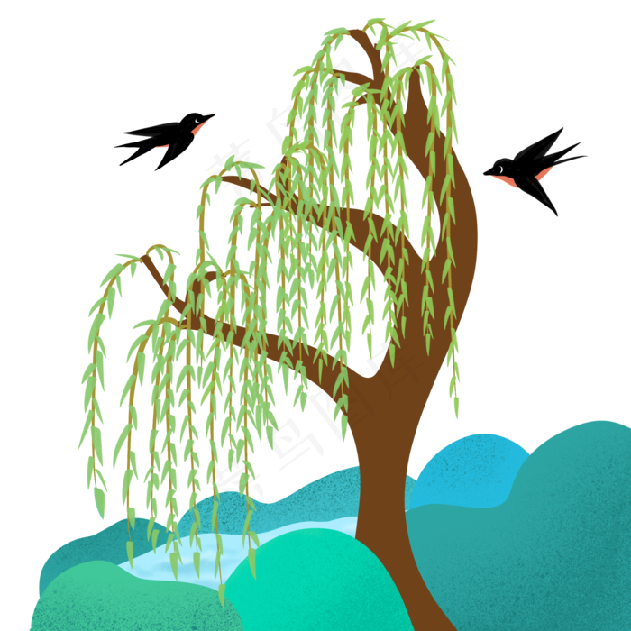 春风中摇曳的柳枝装扮着春天