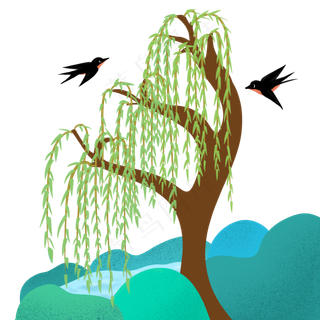 春风中摇曳的柳枝装扮着春天