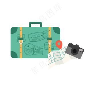 旅行旅游行李箱地图照相机png