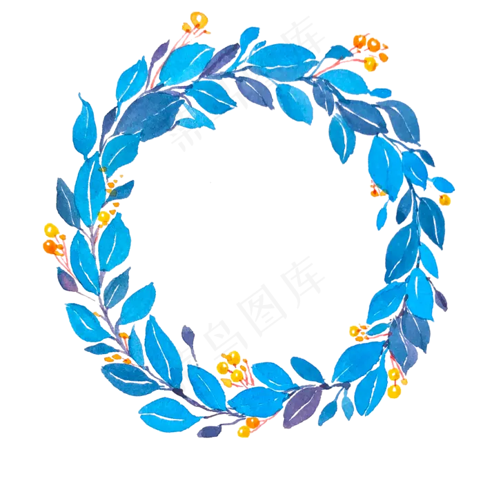 蓝色叶子花环(2000X2000(DPI:300))psd模版下载