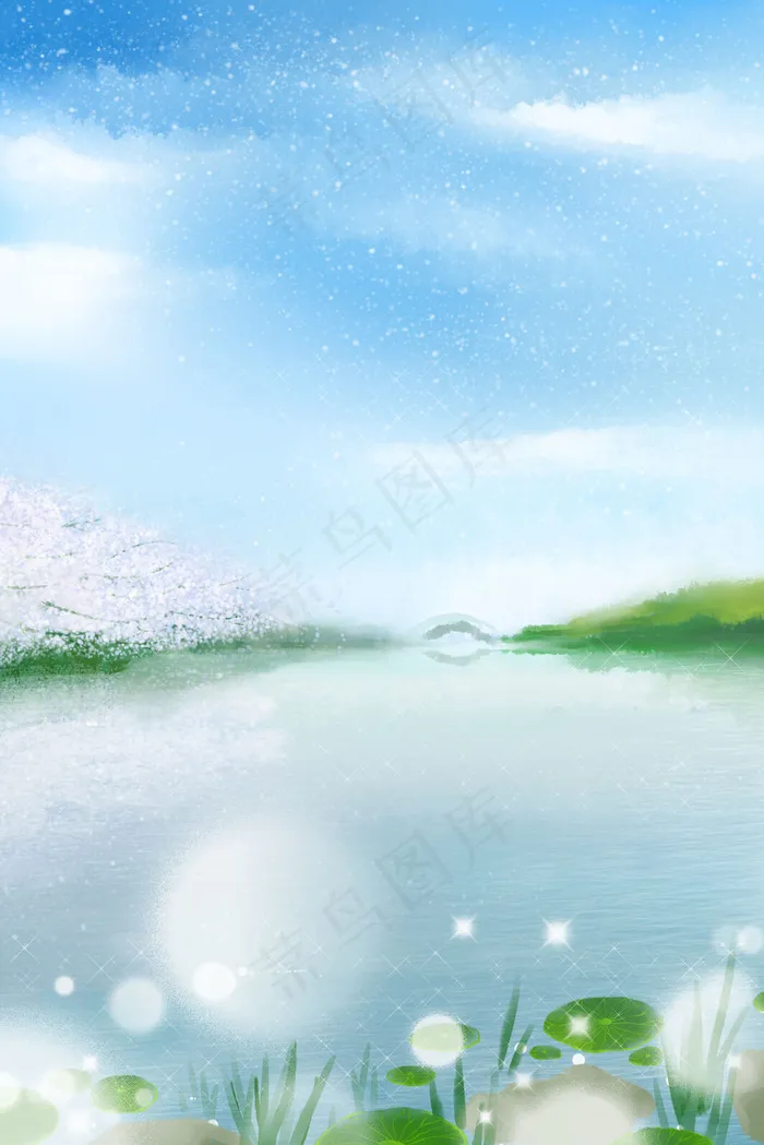 湖边美丽的樱花树林(3545*5315px 300 dpi )psd模版下载