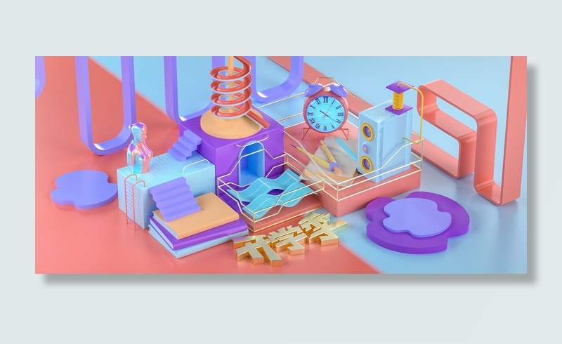 C4D立体开学季糖果清新电商活动促销海报