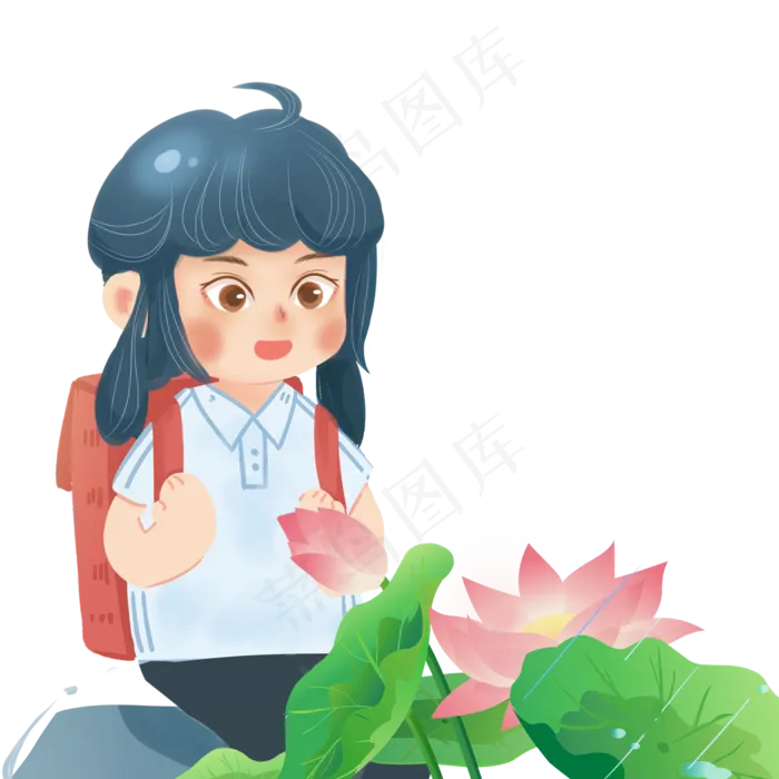 彩色创意看荷花的男孩元素(2000X2000(DPI:300))psd模版下载