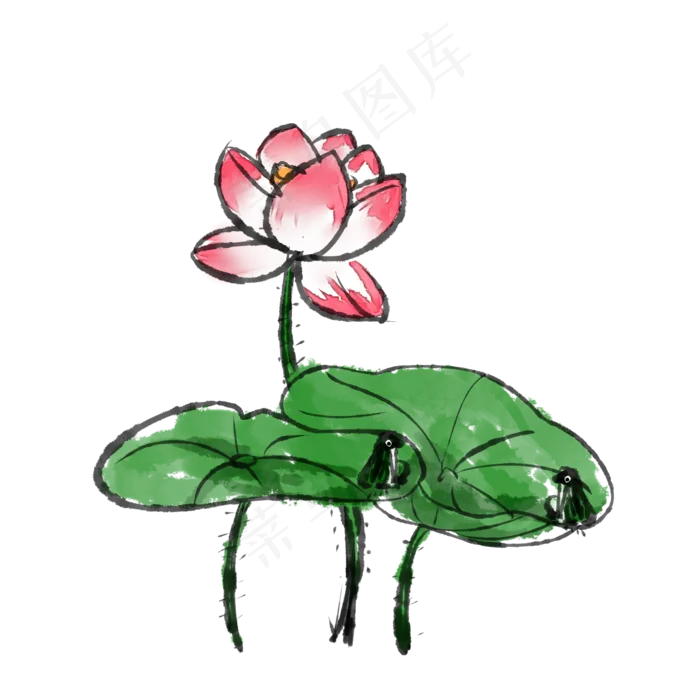 手绘中国风水彩重墨荷花透明底免(2000X2000(DPI:299))psd模版下载