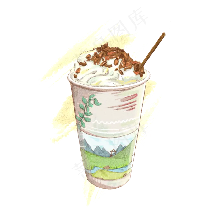 仿真写实类冷饮水彩(2000X2000(DPI:300))psd模版下载