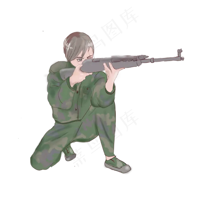 绿色手绘军训战士(3000X3000(DPI:320))psd模版下载