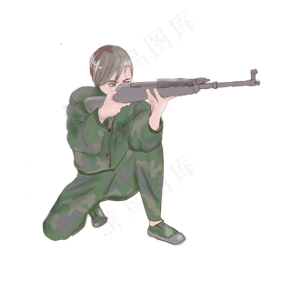 绿色手绘军训战士