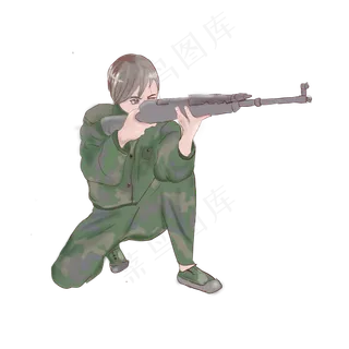 绿色手绘军训战士