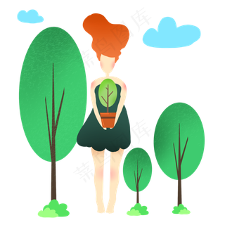扁平人物风格植树节环保公益,免抠元素