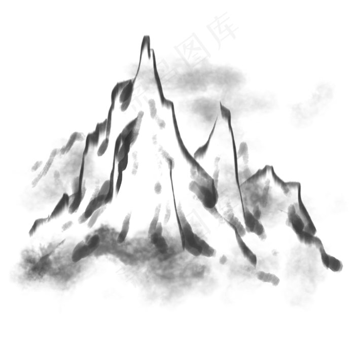 水墨风格中国风传统山雾气黑白水(3000X3000(DPI:300))psd模版下载