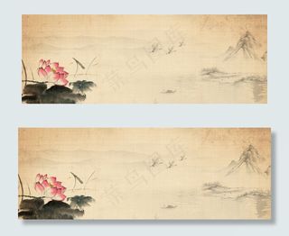 荷塘月色文艺荷花中国风棕色banner