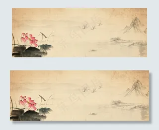 荷塘月色文艺荷花中国风棕色banner