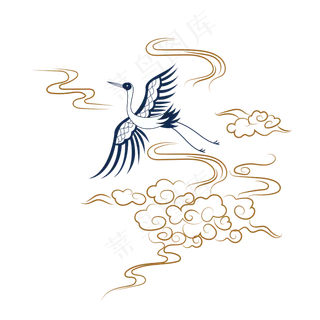 浮世绘云纹仙鹤