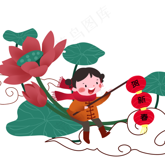 新年手拿灯笼的小女孩