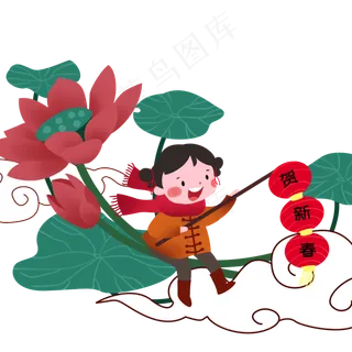 新年手拿灯笼的小女孩