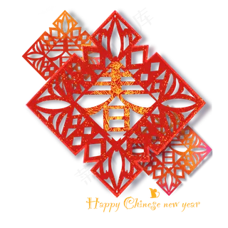 2020新年快乐红色窗花,免抠元素