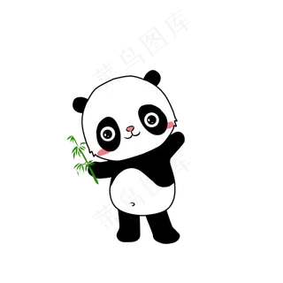 卡通动物吃竹子的熊猫,免抠元素