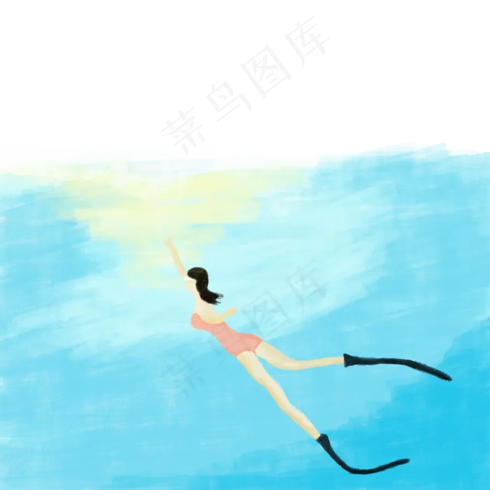 夏至手绘海底浮潜PNG素材(2000X2000(DPI:300))psd模版下载