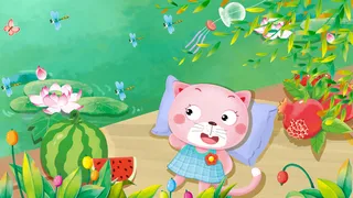 小暑大暑夏景肌理绿色猫咪吃西瓜