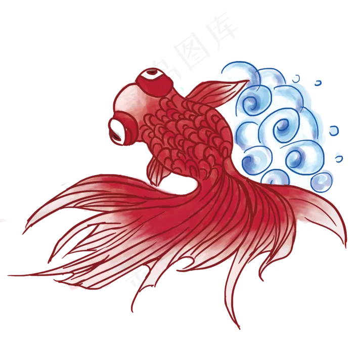 手绘金鱼水中国风元素鲤鱼锦鲤过,免抠元素