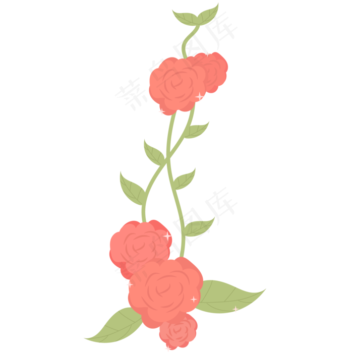 七夕情人节卡通玫瑰藤曼装饰(2172X2356(DPI:300))ai矢量模版下载