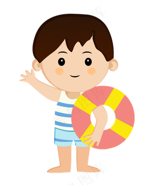 拿着游泳圈小男孩素材