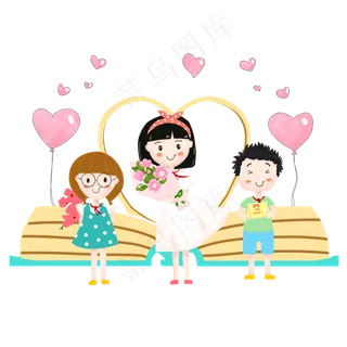 教师节彩色开学季小学生送捧花贺