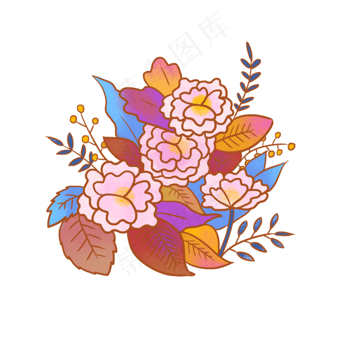 卡通可爱手绘花朵花卉花束彩色设