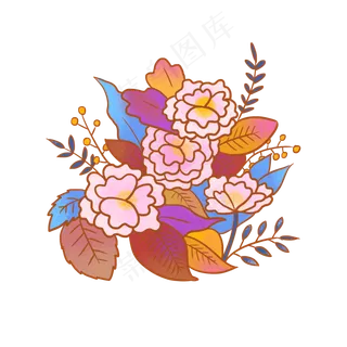 卡通可爱手绘花朵花卉花束彩色设