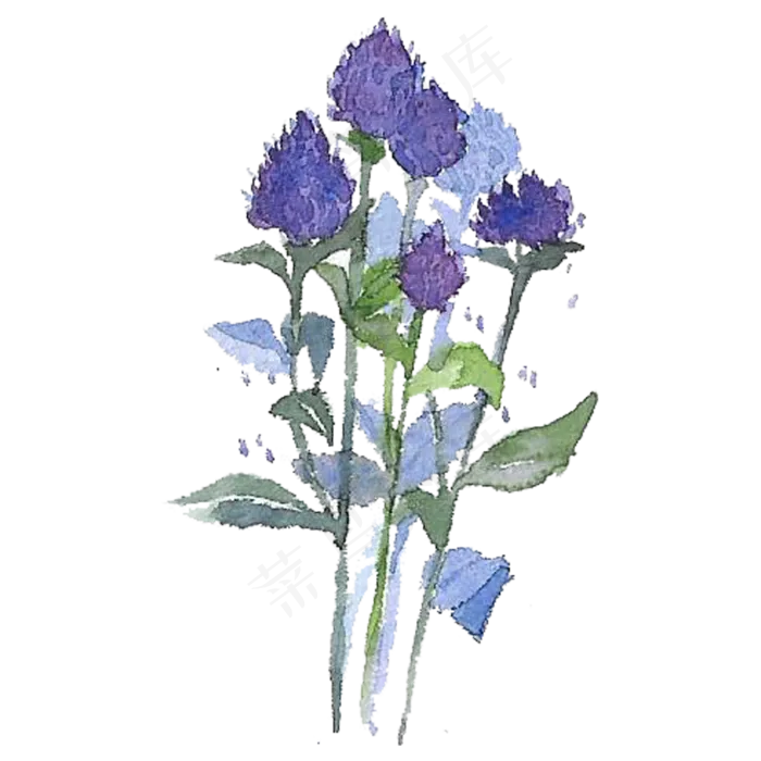 手绘水彩蓝紫色系花朵花束元素免(2000X2000(DPI:600))psd模版下载