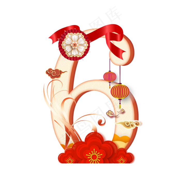 喜庆新年数字6(2000*2000px 	      )psd模版下载