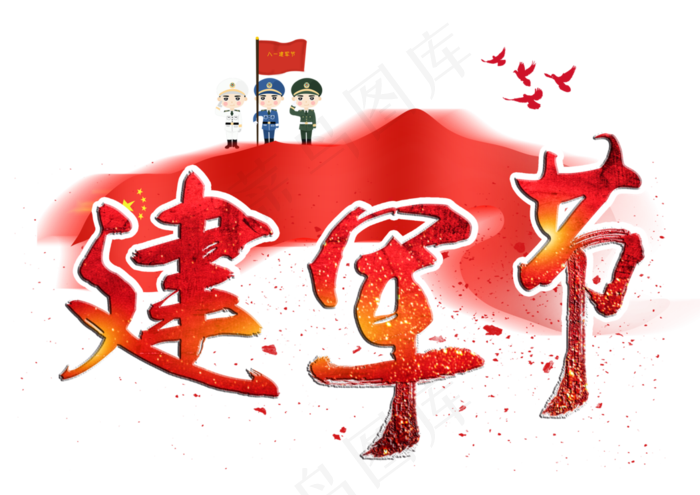 建军节红色创意毛笔字