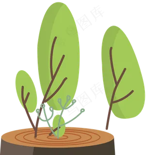 长在树墩上卡通植物