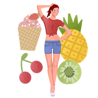 夏季吃水果女孩