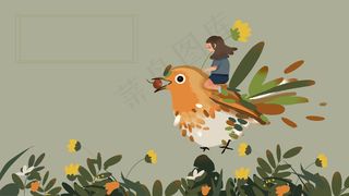 夏天立夏唯美人物鸟植物