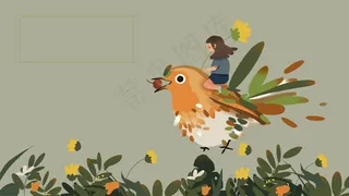 夏天立夏唯美人物鸟植物