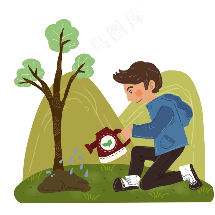 植树节浇水的小男孩