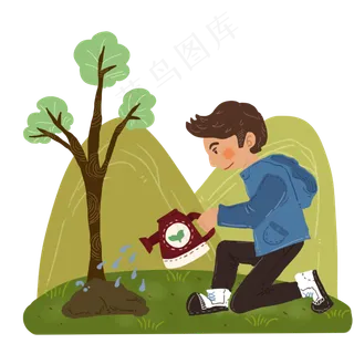 植树节浇水的小男孩