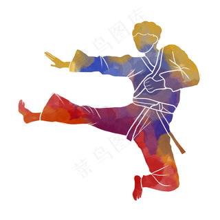 水彩运动跆拳道运动员