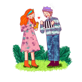 卡通风格清明情侣踏青出游