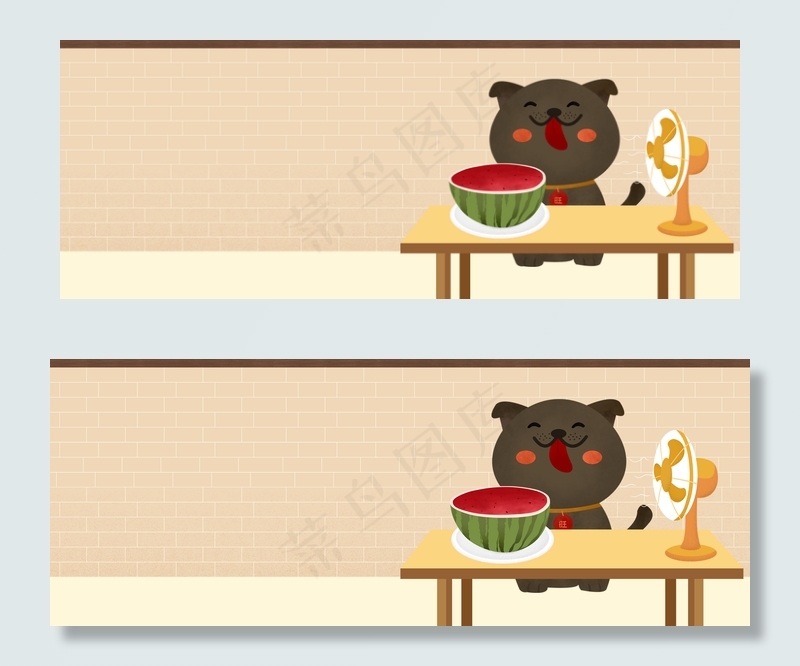 立夏节气可爱小狗吃西瓜卡通banner