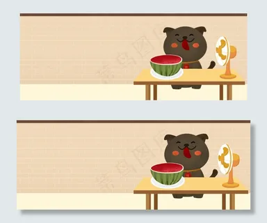 立夏节气可爱小狗吃西瓜卡通banner