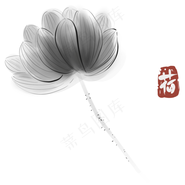 黑白水墨荷花(2000X2000(DPI:300))psd模版下载