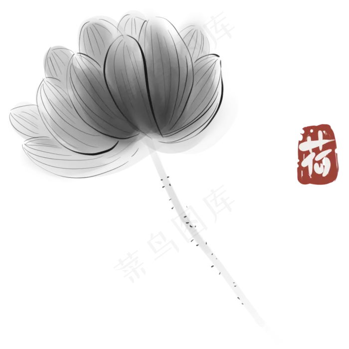 黑白水墨荷花(2000X2000(DPI:300))psd模版下载